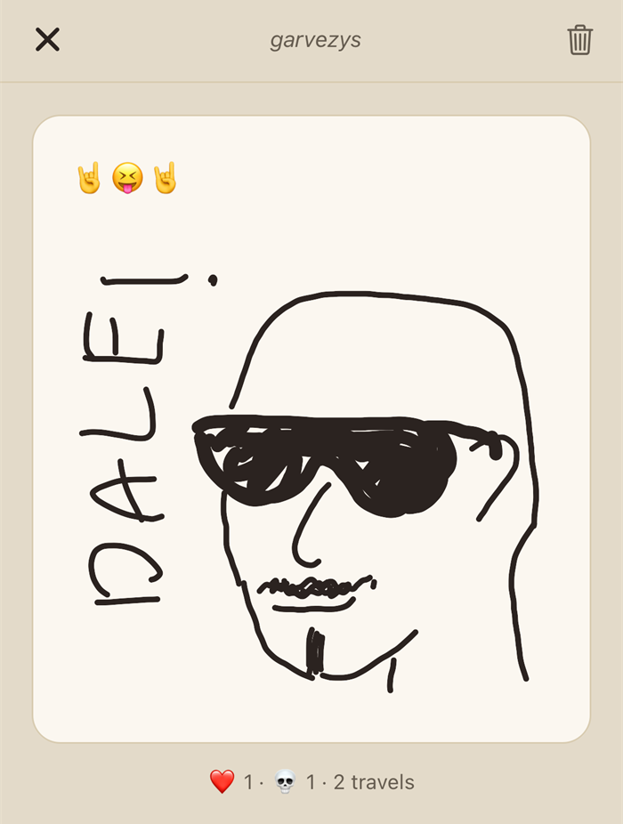 A letter by garvezys — a crayon face in sunglasses, captioned DALEI